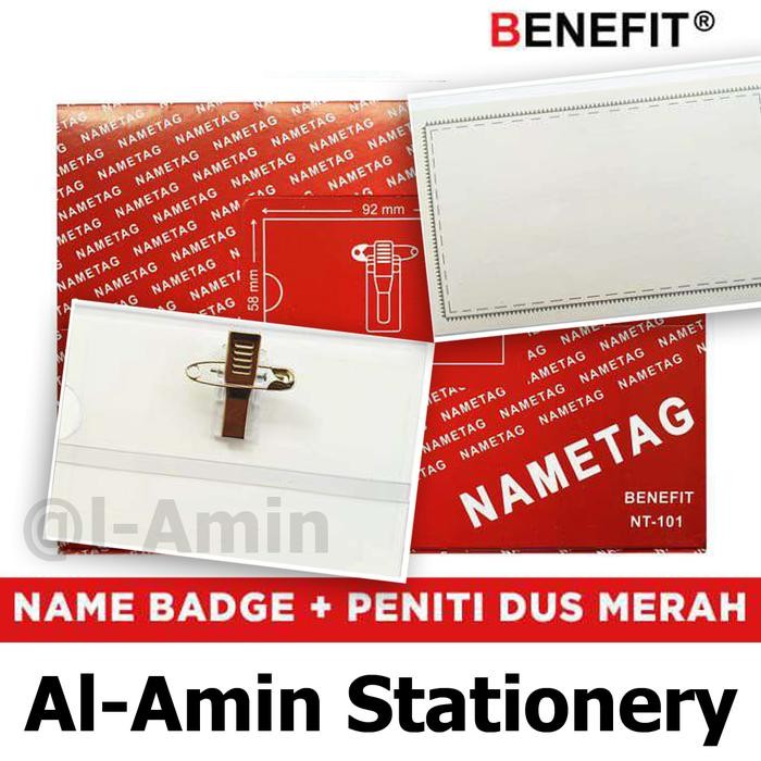 

Name Tag BENEFIT NT-101 Peniti + Jepit Buaya Besi Dos Merah (50pcs)