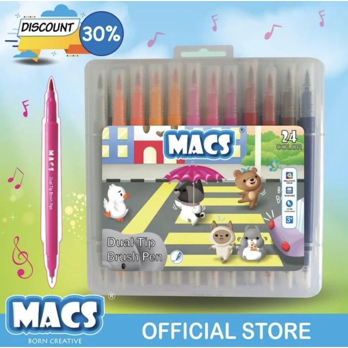 

Dual Tip Brush Pen Marker Color 12 / 24 Warna MACS