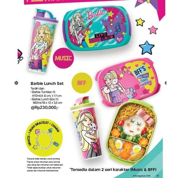 Tupperware Barbie lunch set kotak bekal makan anak