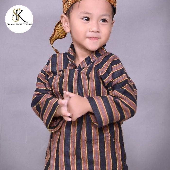 Baju sorjan lurik anak Laki Laki / pakaian adat khas jawa Laki laki