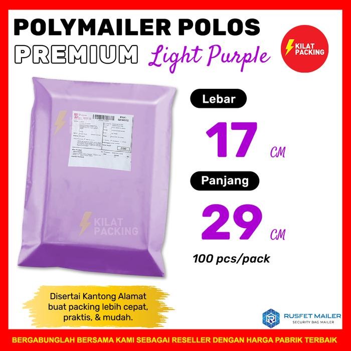 

POLYMAILER AMPLOP PACKING PREMIUM / LIGHT PURPLE / 17X25 PER PACK KODE 219
