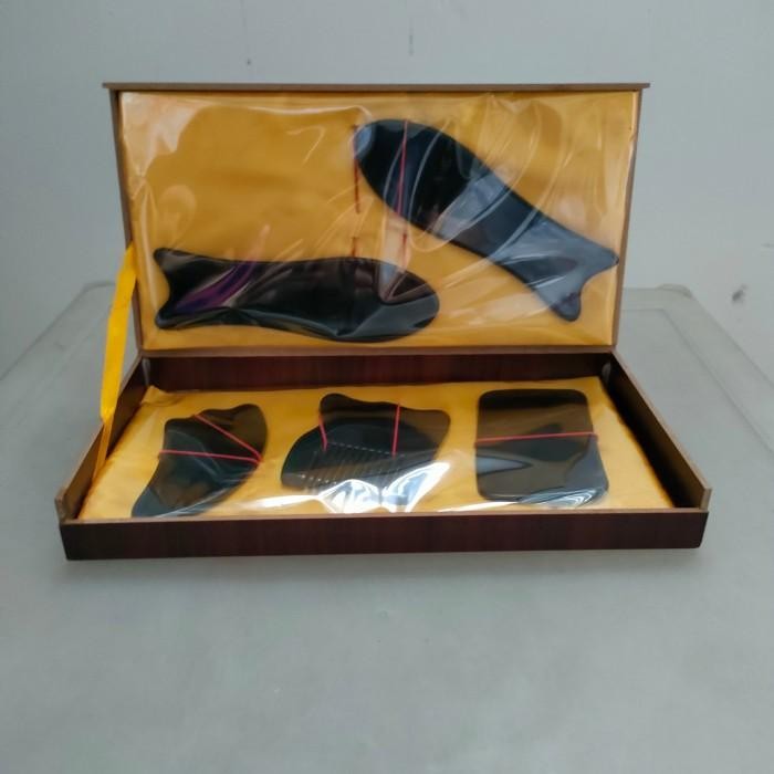 1 Set Isi 5 Alat Guasha Tanduk Kerbau Gua Sha Tcm Kerik Kerokan Sisir Alat Pijat Kecantikan