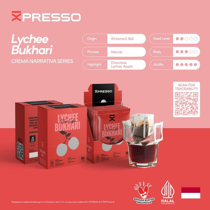 

Ready- Xpresso Drip Bag Coffee - Bali Lychee Bukhari - Kopi Drip 5 Pcs #Gratisongkir