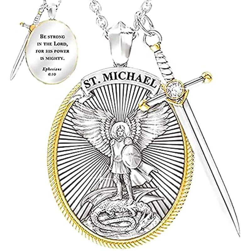 St. Michael Pendant Necklace , Men's Archangel Michael Viking Necklace Pendant, Saint Michael Medal 