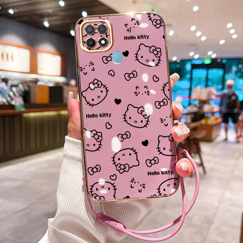 Casing Hp Untuk OPPO A15 A15s A35 Case Casing Gambar kartun HP Cesing Silikon Softcase disepuh tali 