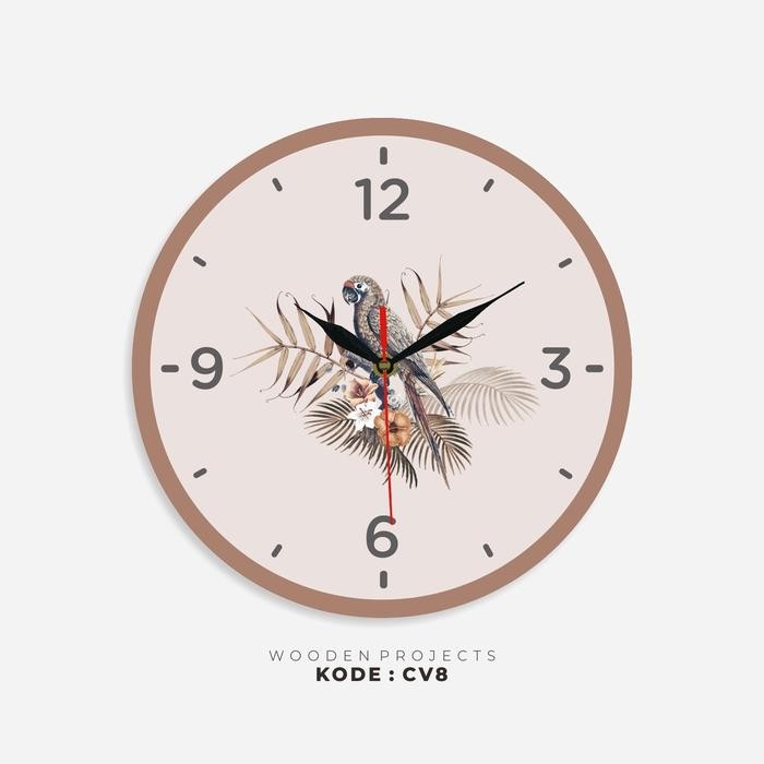 Wooden Projects Jam Dinding Rumah Vintage Klasik Motif Burung Coklat - CV8 Mesin