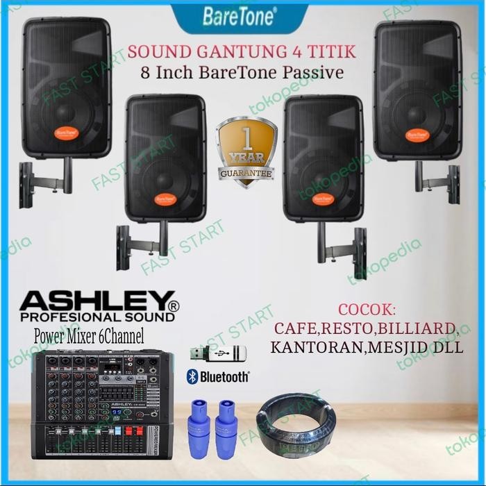 PAKET SOUND SYSTEM BARETONE 4 SPEAKER 8 INCH GANTUNG RESTOKANTORDLL