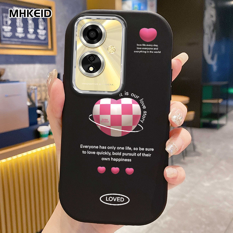 MHKEID Casing Hp Untuk OPPO A59 F1s Case Casing Kotak-kotak cinta hati pola Kasing HP Kesing Silikon
