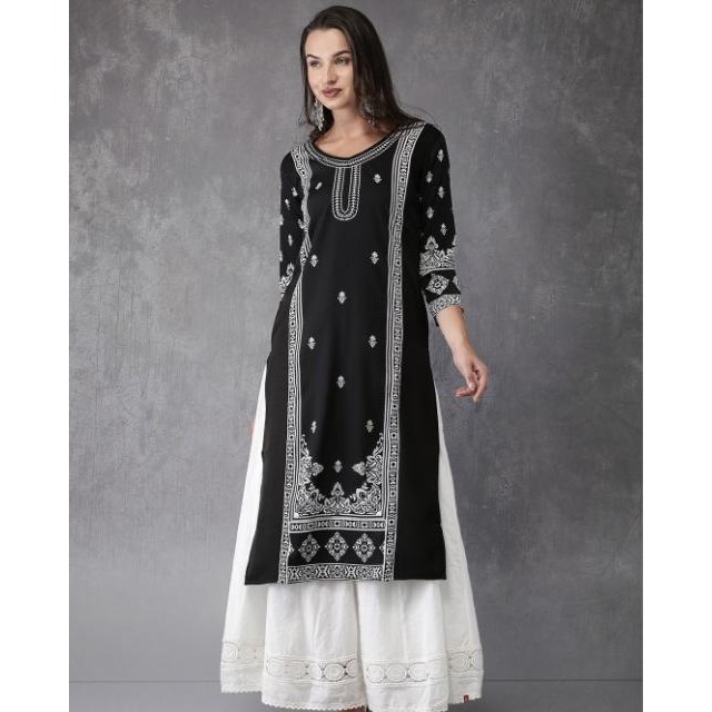 (Expert) Laqueens Anouk kurta india kurti hitam black midi dress atasan wanita remaja tunik