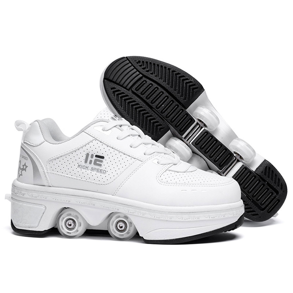 Unisex 4 Wheels Deformation Roller Shoes Parkour Wheel Shoes Fashion Rounds Of Running Shoes Roller 