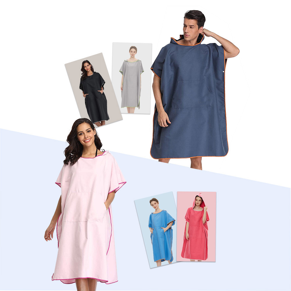 Unisex Pocket Surf Poncho Towel Poncho Quick-Dry Towel Hoodie Microfiber Beach Robe Changing Poncho 