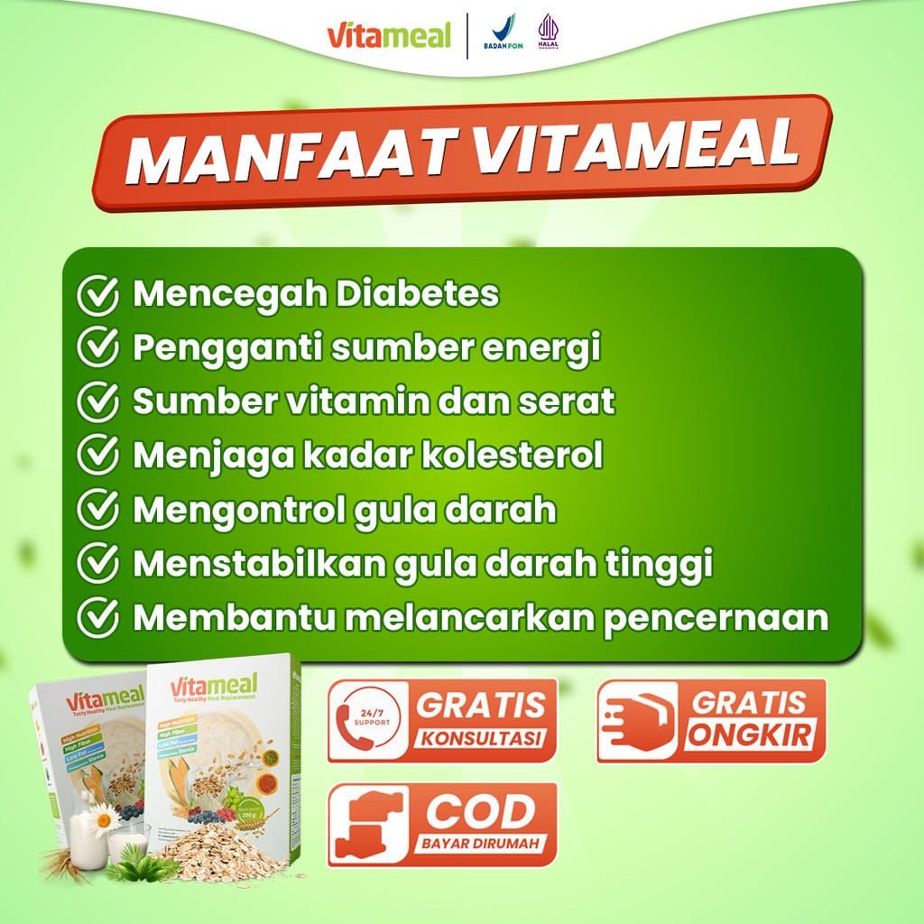 

Vitameal Sarapan Rendah Gula – Sereal Tinggi Serat dan Protein untuk Penderita Diabetes, Lengkap dan Aman Dikonsumsi FITAMIL HERBAL