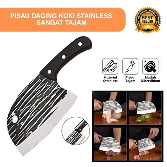 TERLARIS Pisau Daging Super Tajam Japan Pencacah Tulang Daging Serbaguna Golok Stainless Steel Baja