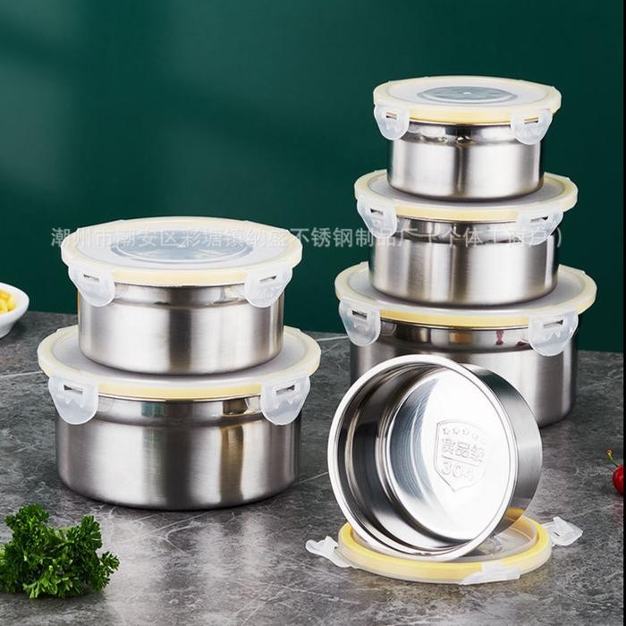 2_Y_   Toples Bulat Tupperware Stainless Dengan Penutup Klip Seal Anti Tumpah