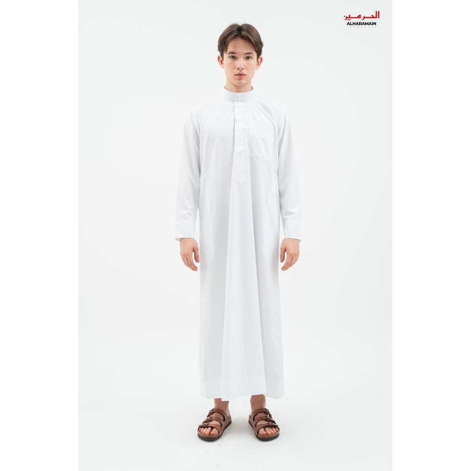 Alrawda By Alharamain Jubah / Gamis Pria Dewasa Slimfit Premium Series (1083) Putih Putih Tulang
