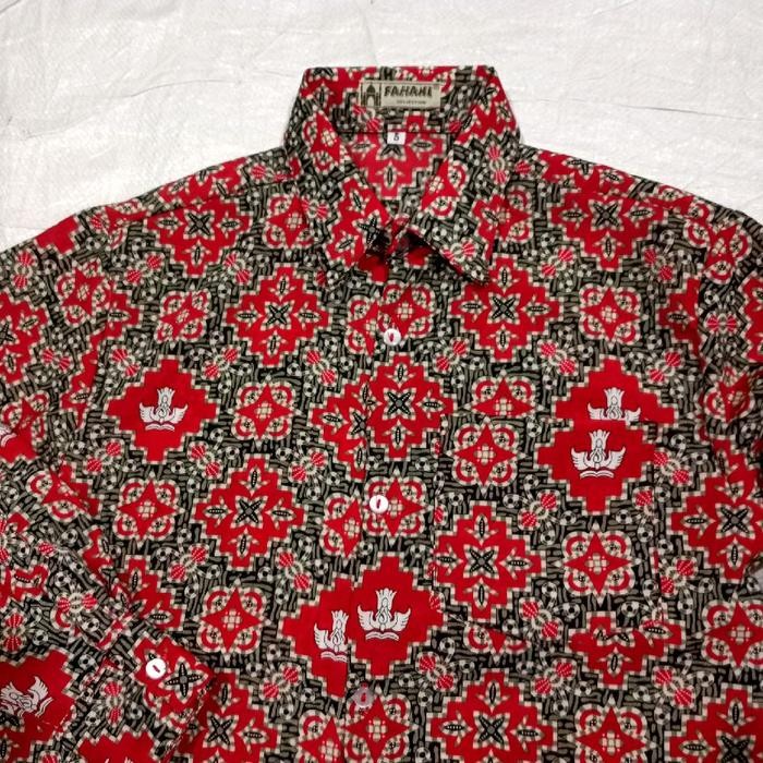 seragam sekolah SD kemeja batik tutwuri merah lengan panjang dan pendek kain licin *