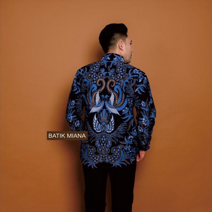 Kemeja Batik Slimfit Pria BIRU SAMUDRA Bahan Katun Halus Lapis Furing Outfit Cowok Kondangan Keren.