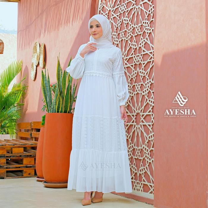 (Expert) AYESHA Gamis Putih Brukat Wanita Mewah Elegan Terbaru 048