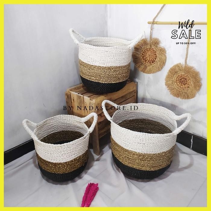PREMIUM Keranjang anyaman seagras pandan laut/ pot tanaman /Keranjang anyaman