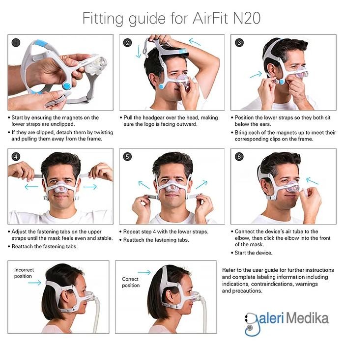 TERBARU ResMed AirFit N20 Nasal CPAP Mask CPAP/BPAP Masker Resmed AirFit N20 / Masker CPAP /
