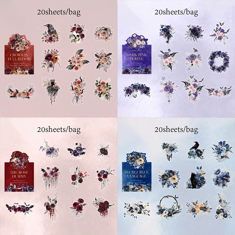 

60Pcs/bag Dark Rose Story Series PET White Ink Sticker Paper Bag Handbook Decorative