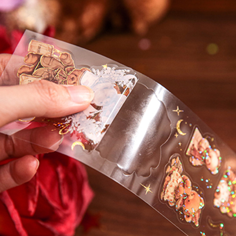 

8pcs Bear Flower Box Series Embossed Foil Stamping Flat Stickers Handbook DIY Collage Diary