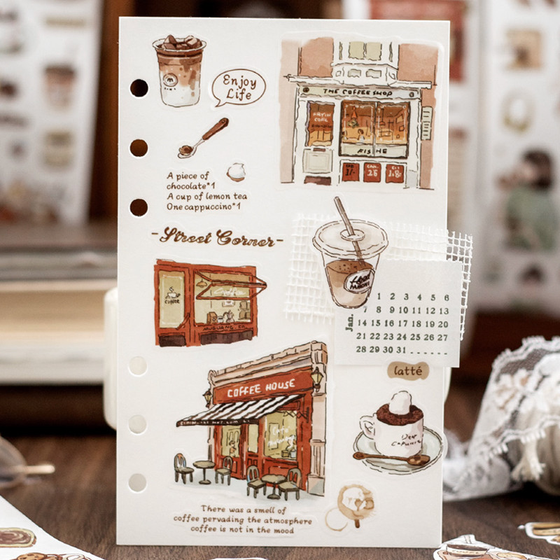 

4Style 1Roll/bag Coffee Theme Washi Special Oil Die Cut Tape DIY Handbook Calendar