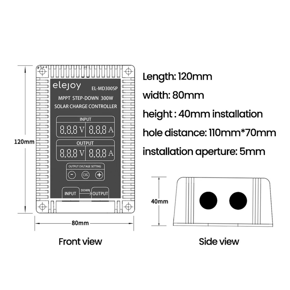 400W MPPT Solar Charger Controller Step-up/Step-down Real-time Monitoring 24~85V/10~30V Output