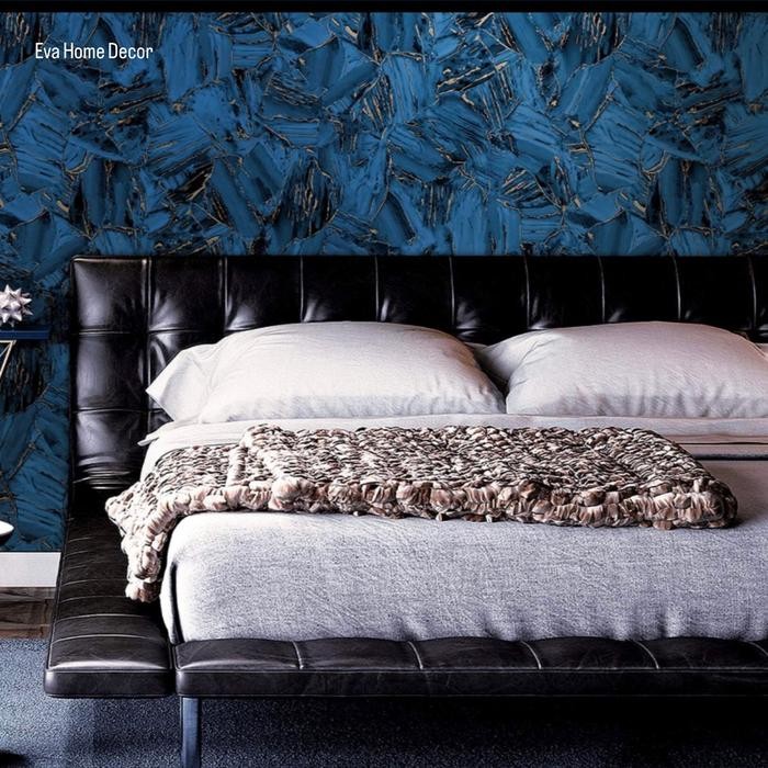 Wallpaper Premium Vinyl Dinding Bertekstur Aesthetic Navy Grey Black