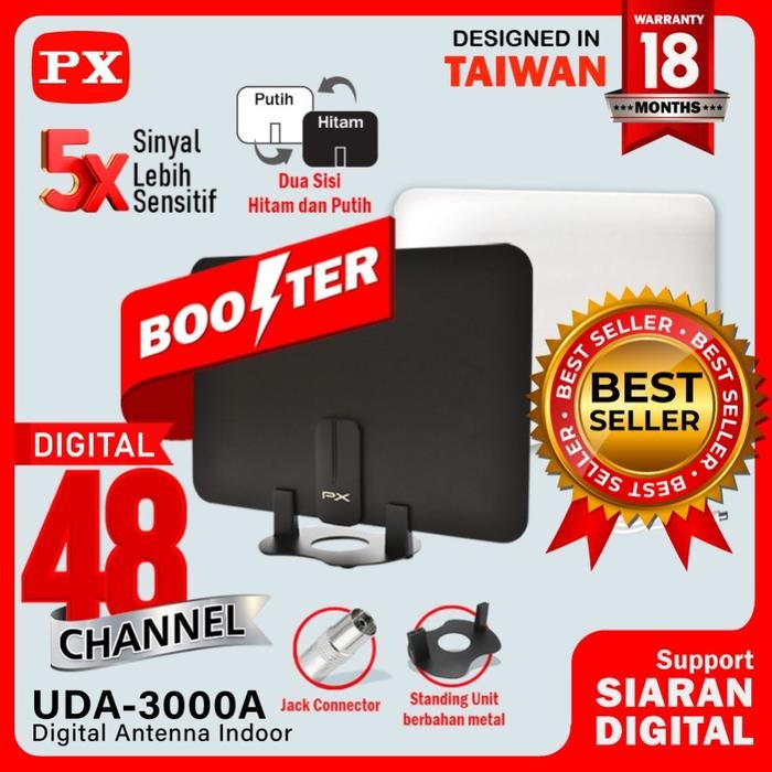 Bagus Px Uda-3000A Antena Tv Digital Analog Indoor Dinding Dvb T2 + Booster Termurah