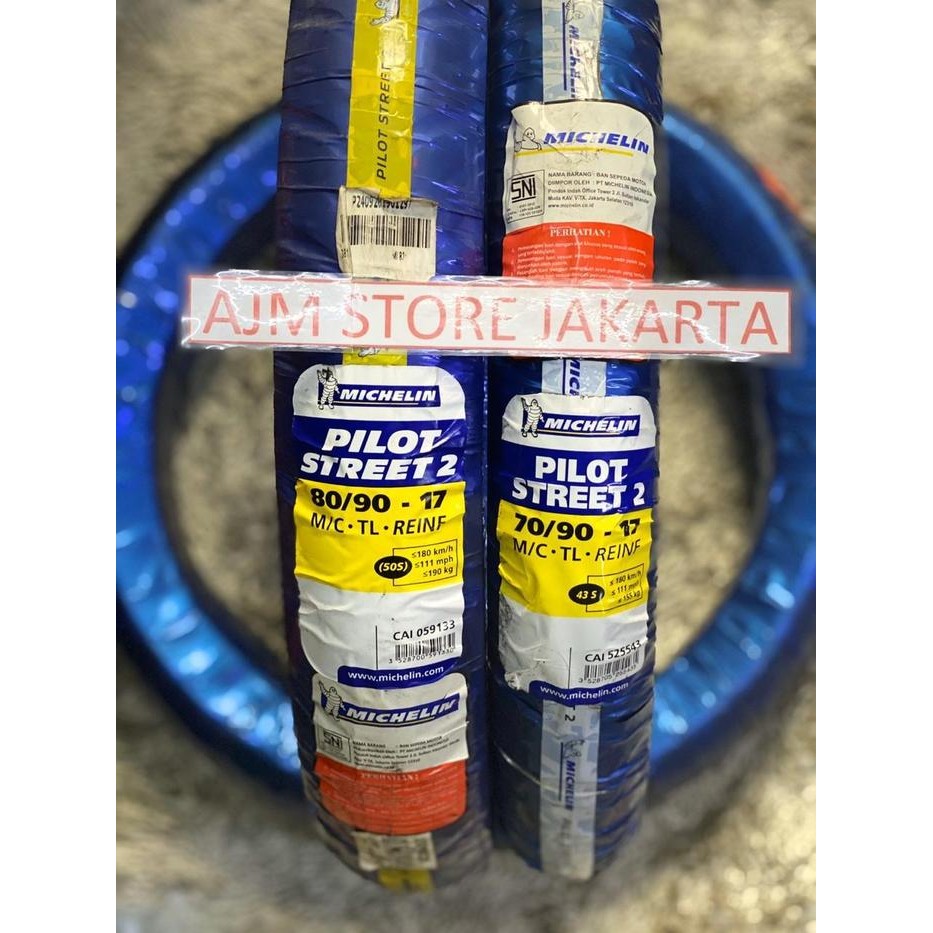 Michelin Pilot Street 2 70/90-17 & 80/90-17 Tubeless.. Paket Hemat..