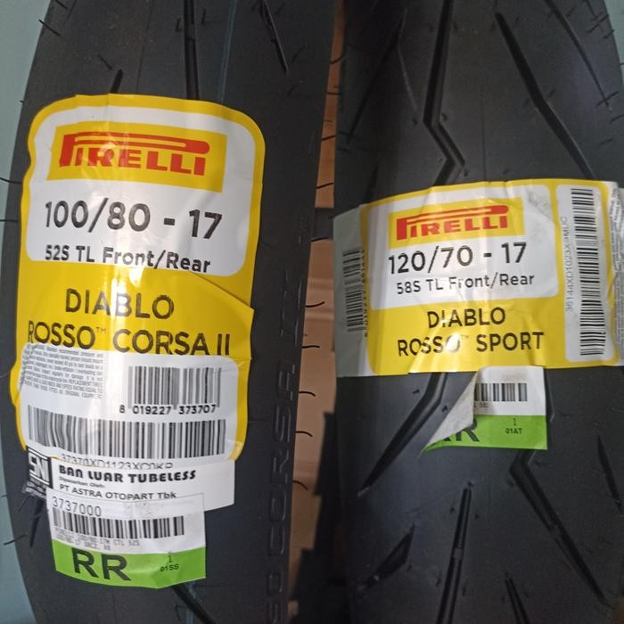 PAKETAN Ban PIRELLI DIABLO ROSSO CORSA 2 size 100/80-17 & Diablo rosso SPORT 120/70 R 17
