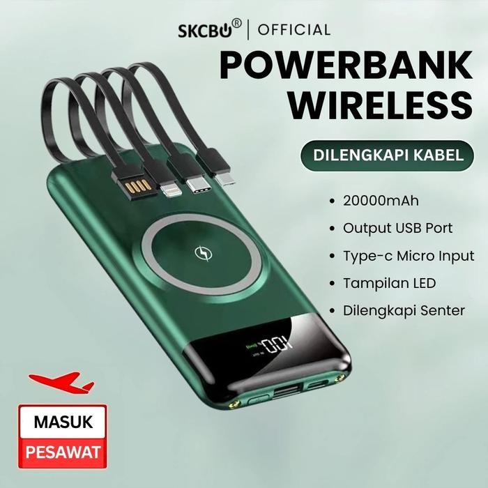 6BJB Skcbo Powerbank Wireless 20000Mah Power Bank 20000 Mah Dengan Kabel Iphone Type C