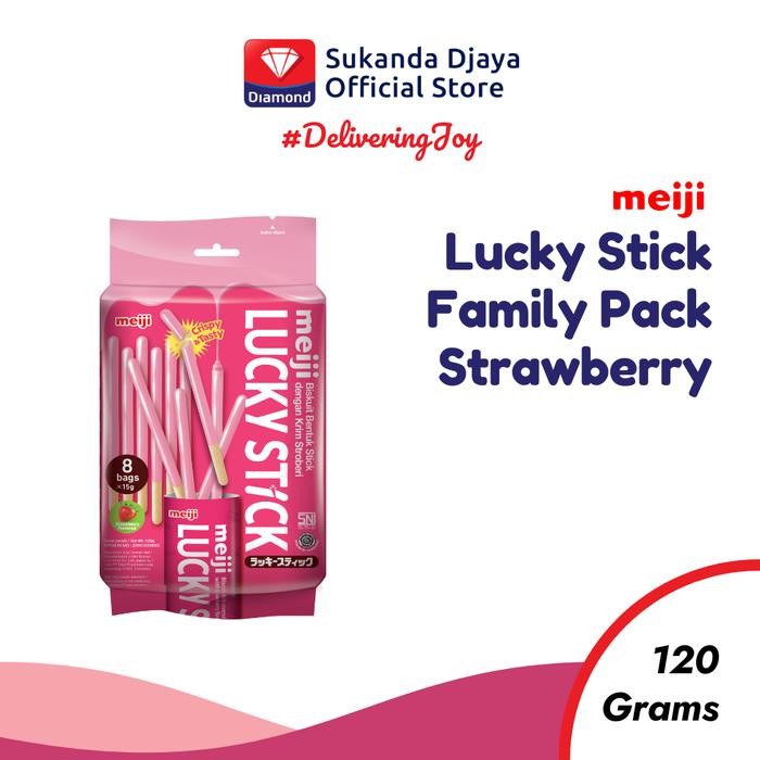 

4ZMI Meiji Lucky Stick Family Pack Strawberry Biscuit Snack Ringan 120 Gr