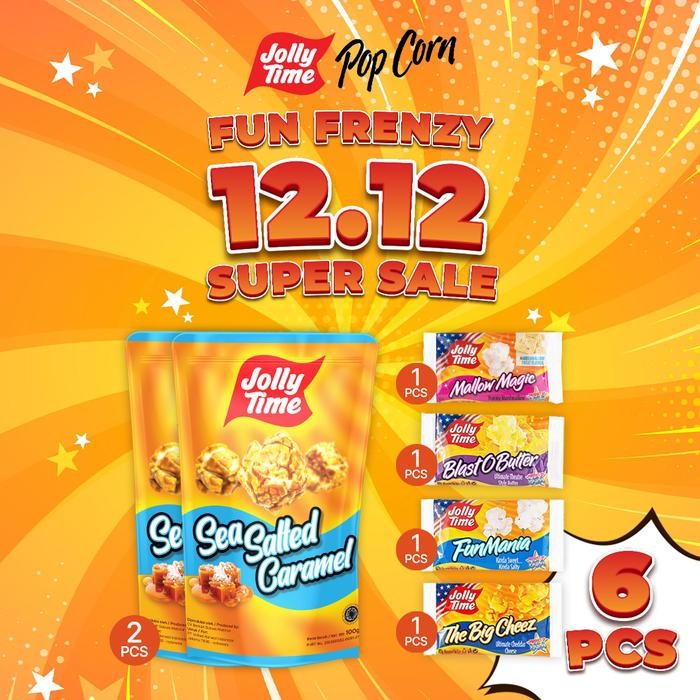 

4ZMI Jolly Time Popcorn - Paket Fun Frenzy (2 Pcs Sea Salted Caramel, 1Tbc, 1Bob, 1Fm, 1Mm)
