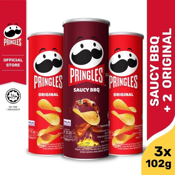 

4ZMI [Bundle 3Pcs] 2 Pringles Original 102G + 1 Pringles Saucy Bbq 102G