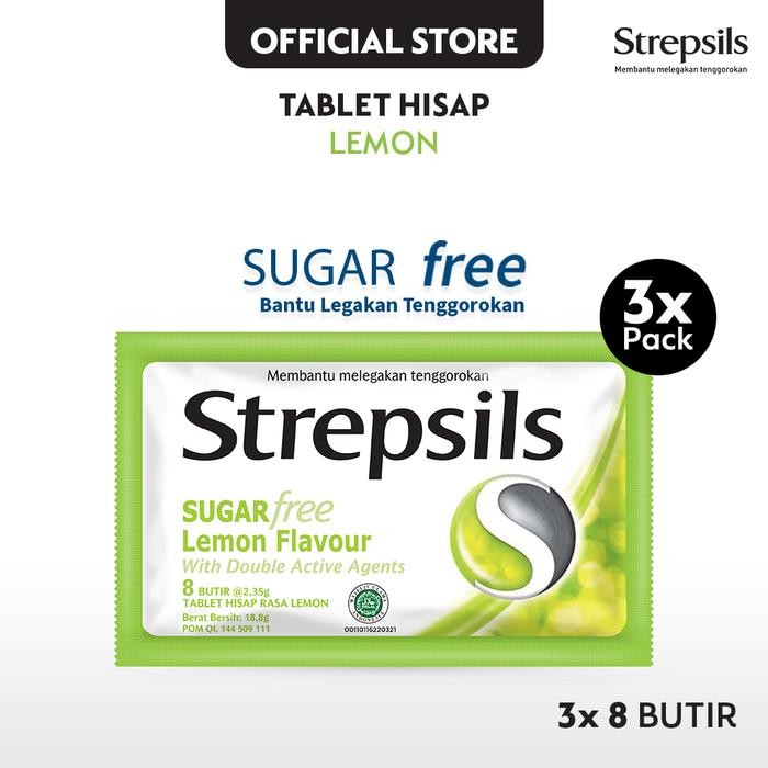

4ZMI Strepsils Sugar Free 8S X3 - Permen (Tablet Hisap) Pelega Tenggorokan