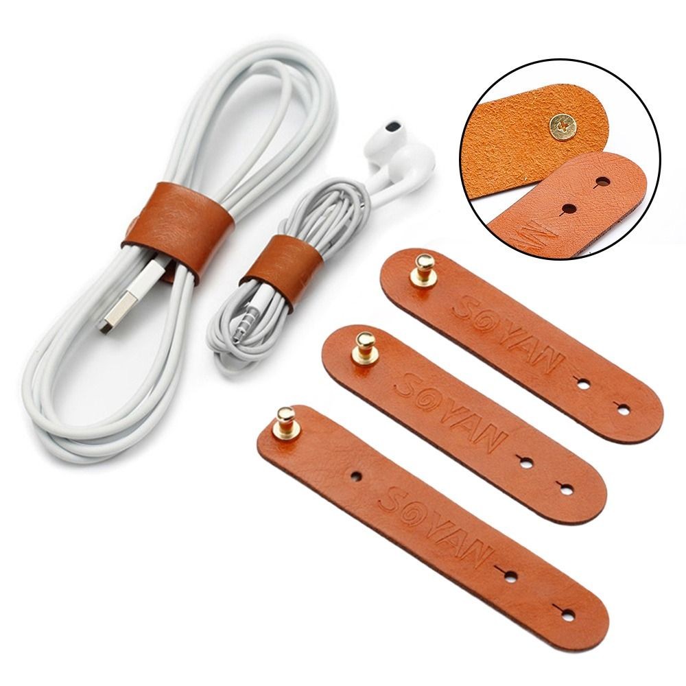 3Pcs Mini Cable Winder Leather Cord Organizer Charger Cable Protector Clips Cord Holder Cable Manage