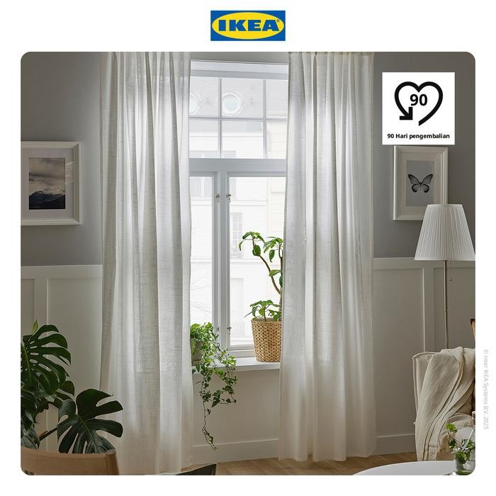 BRG BARU IKEA SILVERLNN Gorden Tipis 1 Pasang Dengan Pita Pos / Putih 145x250cm Katun