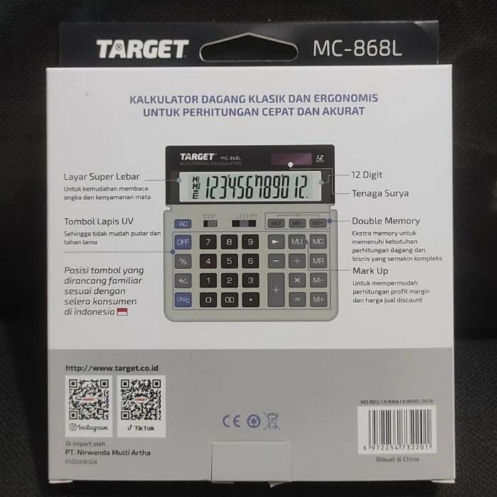 

TARGET CALCULATOR TARGET MC-868L DENGAN LAYAR BESAR 12 DIGIT TOMBOL EMPUK PENGGANTI CITIZEN SDC-868