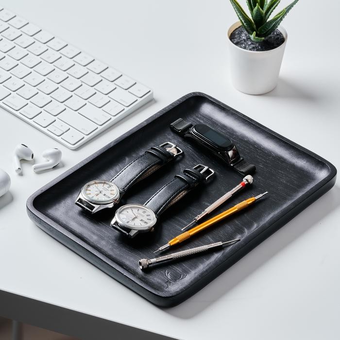 

Skandif Black Valet Tray Premium Teak Wood Desk Organizer Kayu Jati