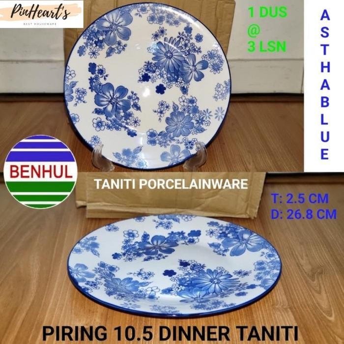 PIRING MAKAN KERAMIK BESAR MOTIF BUNGA ASTHA BLUE 10.5INCH CEPER