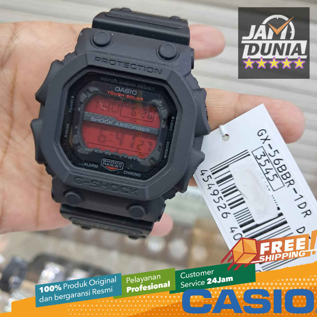 JAM TANGAN PRIA CASIO DIGITAL ORIGINAL BLACK RUBBER BLACK AND BOLD RED BLACK RED G-SHOCK GX-56BBR-1D