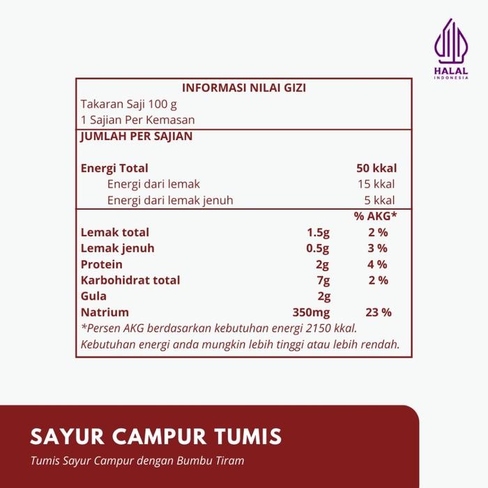 

SATU PORSI SAYUR CAMPUR TUMIS FROZEN FOOD READY MEAL