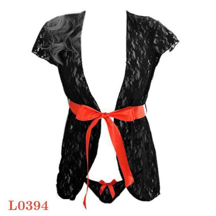 NEW Kimono Sexy L0394 Baju Tidur Dinas Malam Wanita Lace Transparan Ikat Pinggang