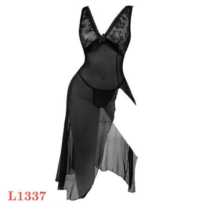 NEW Gaun Malam Sexy L1337 Baju Tidur Dinas Wanita Long Dress Hitam Transparan