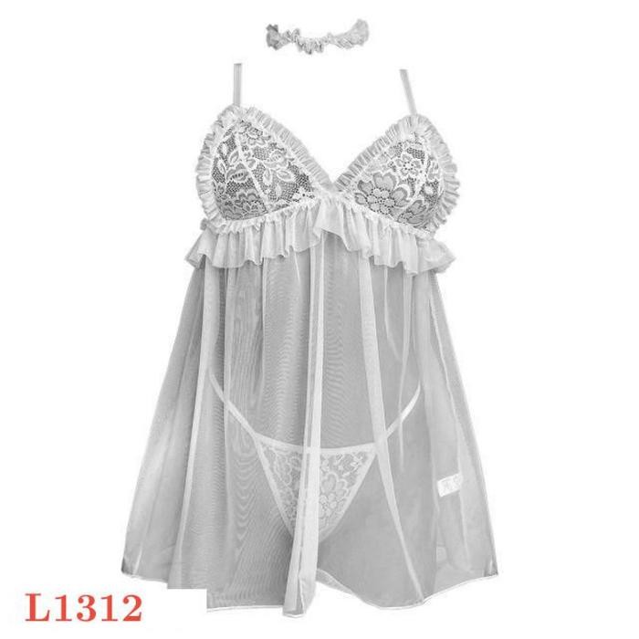 NEW Gaun Malam Sexy L1312 Baju Tidur Dinas Wanita Mini Dress Pengantin Putih Polos