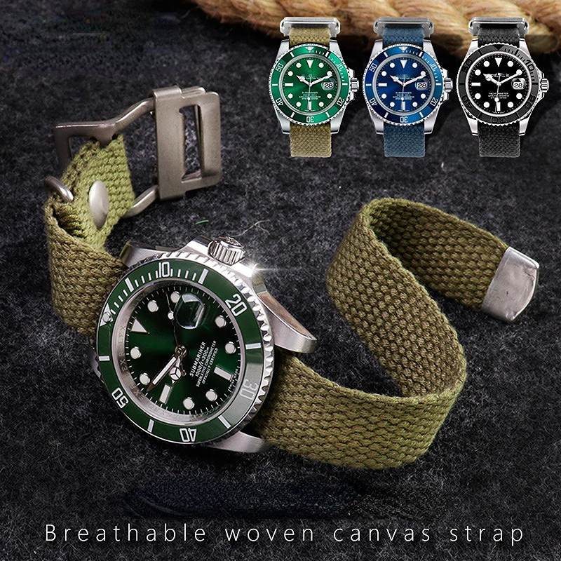 IMPORT VINTAGE BREATHABLE CANVAS WATCH STRAP FOR ROLEX BLACK GREEN WATER GHOST HAMILTON SEIKO TUDOR