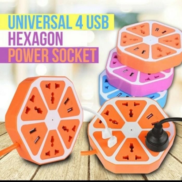 Stop USB Hexagon Socket + 4 Usb / Colokan Listrik Smart Power