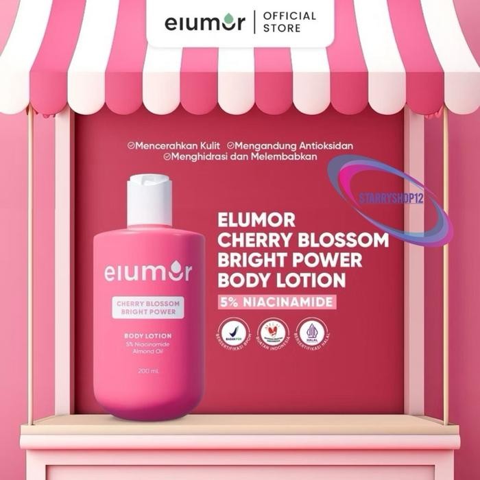 Elumor Body Lotion Cherry Blossom Brht Power 200ml Body Lotion Whitening elumor ELUMOR lotion